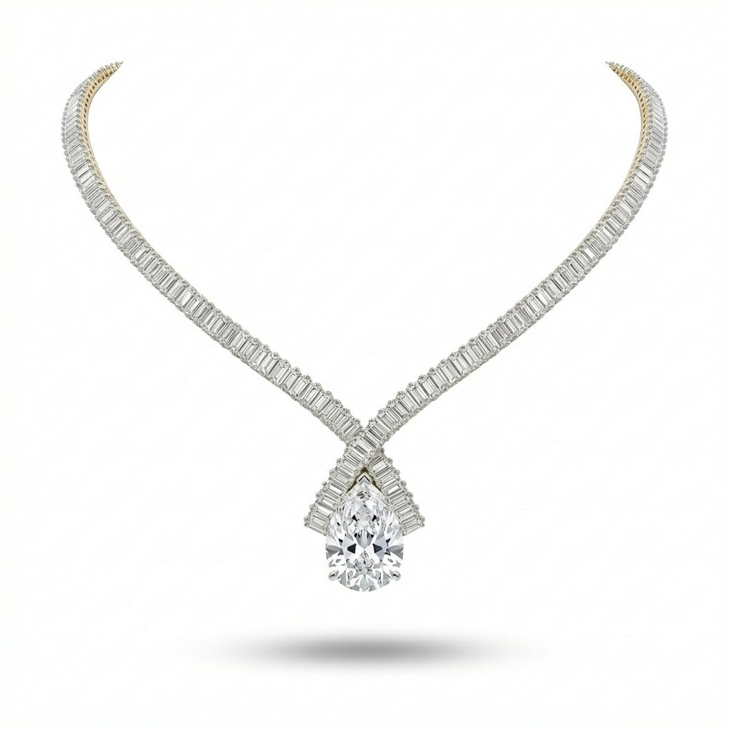 Pear Diamond Crossing Necklace
