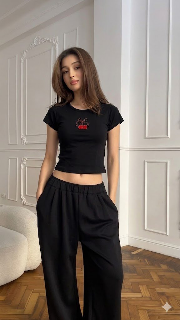 Cherry Crop Top – Black Red