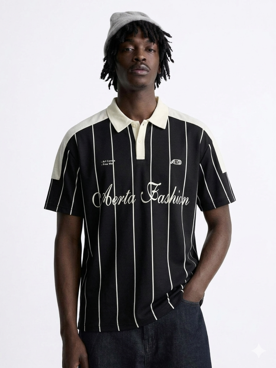 Striped Polo Shirt – Black White