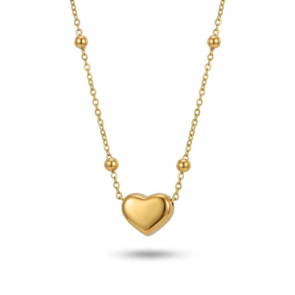 Gold Puffy Heart Necklace