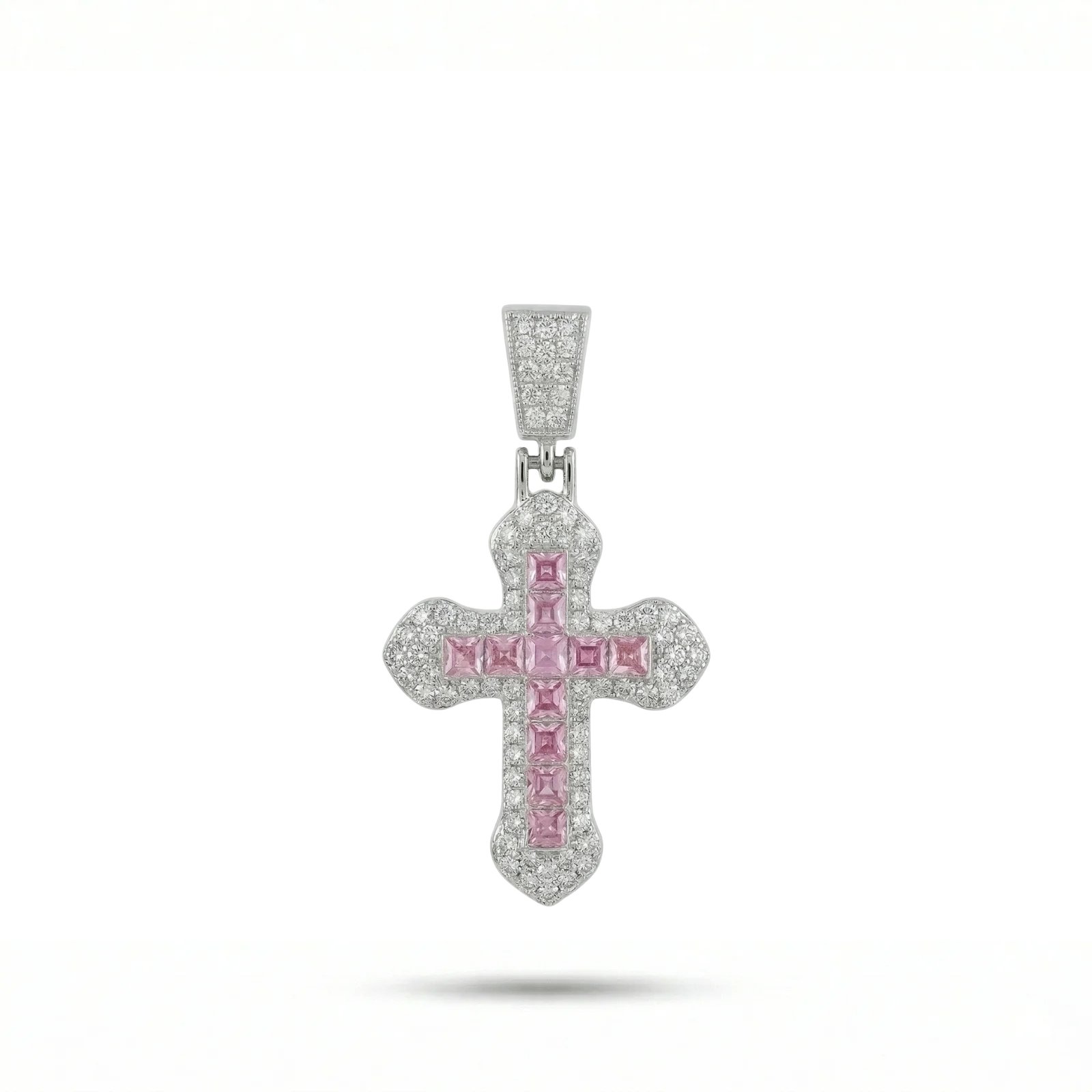 Pink Cross Iced Pendant