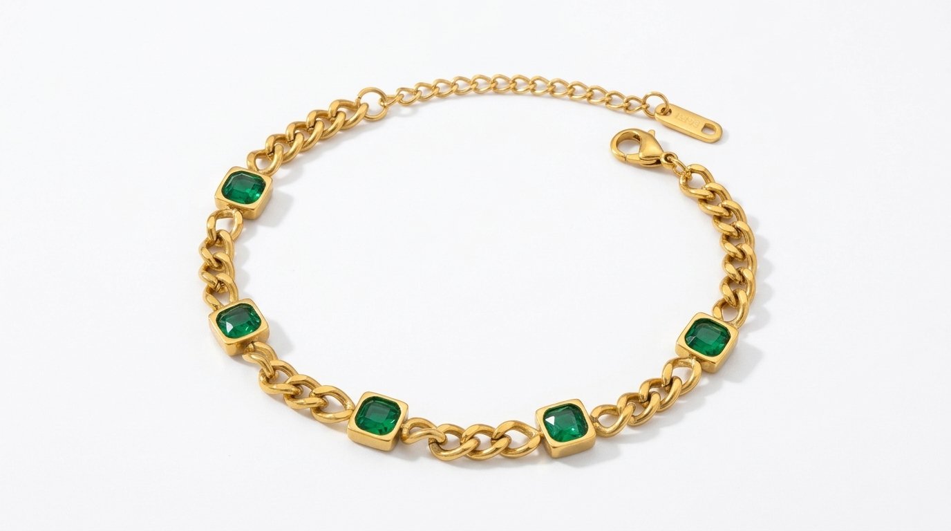Green Cubic Open Chain Bracelet