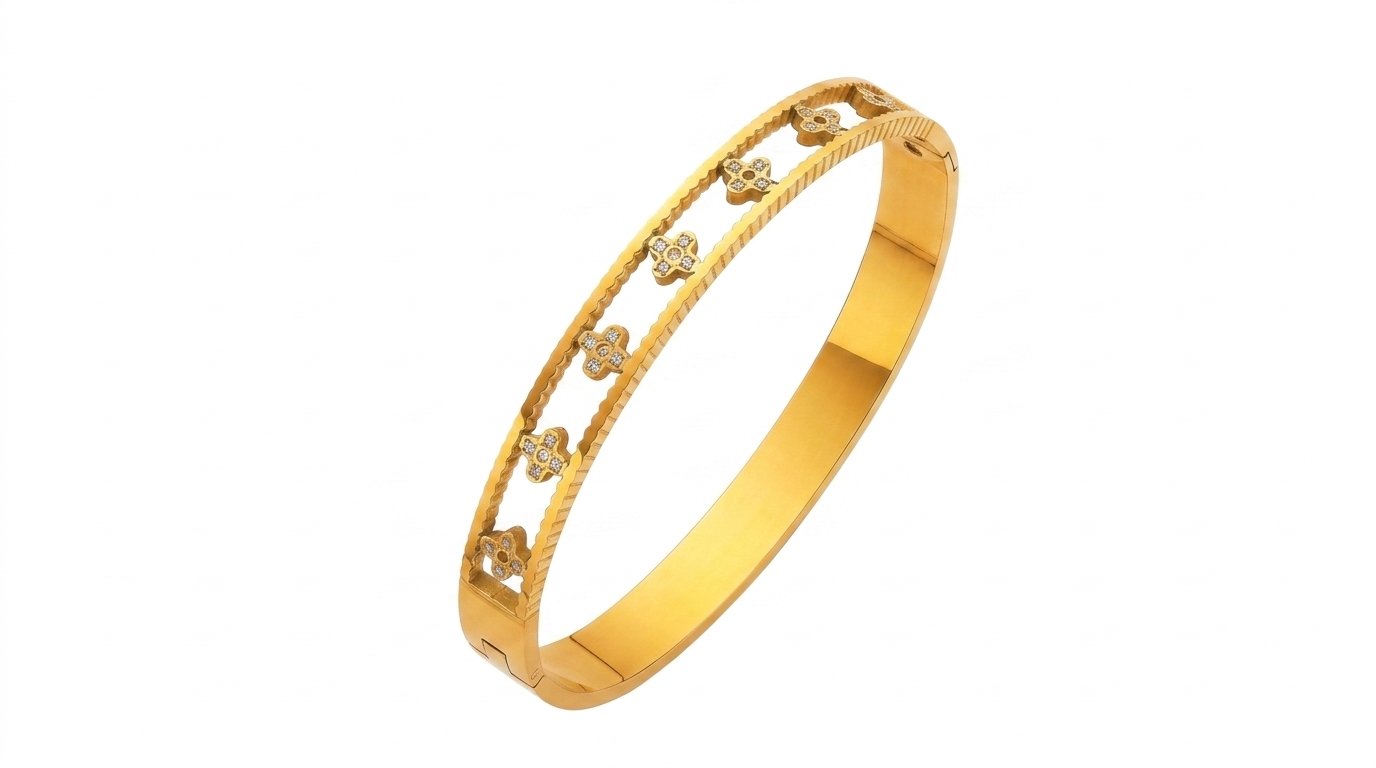 Crystal Clover Gold Bangle