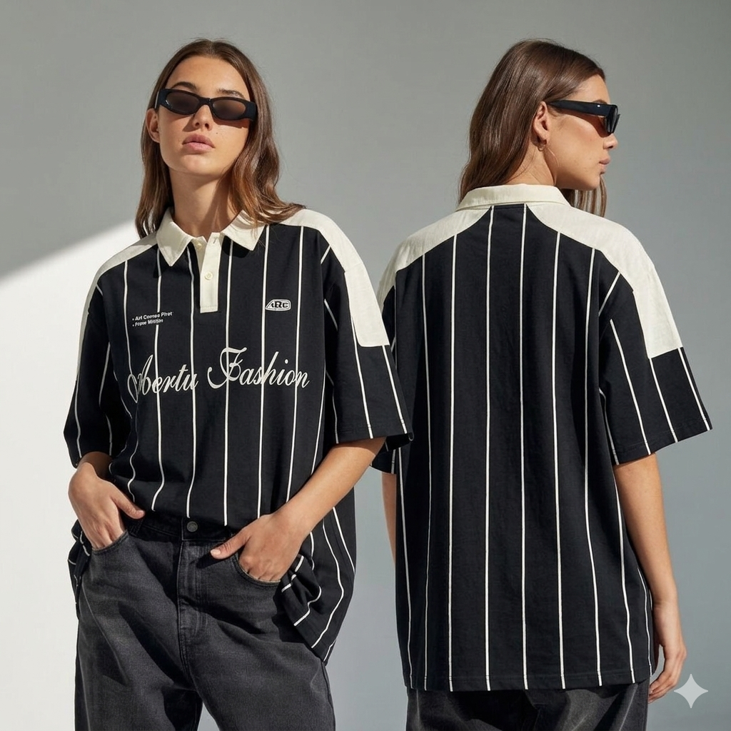 North Fashion Heritage Oversized Polo Black