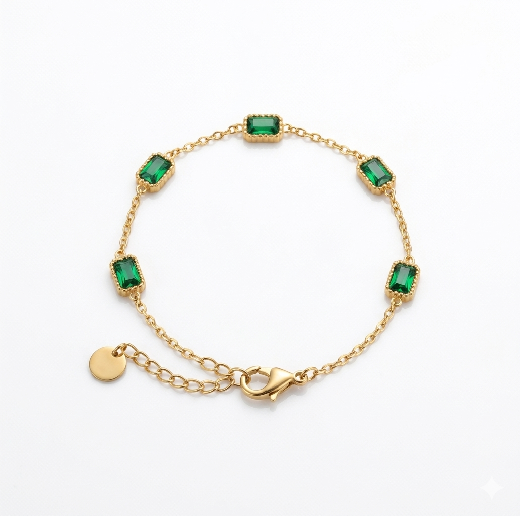 Emerald Radiance Gold Chain Bracelet