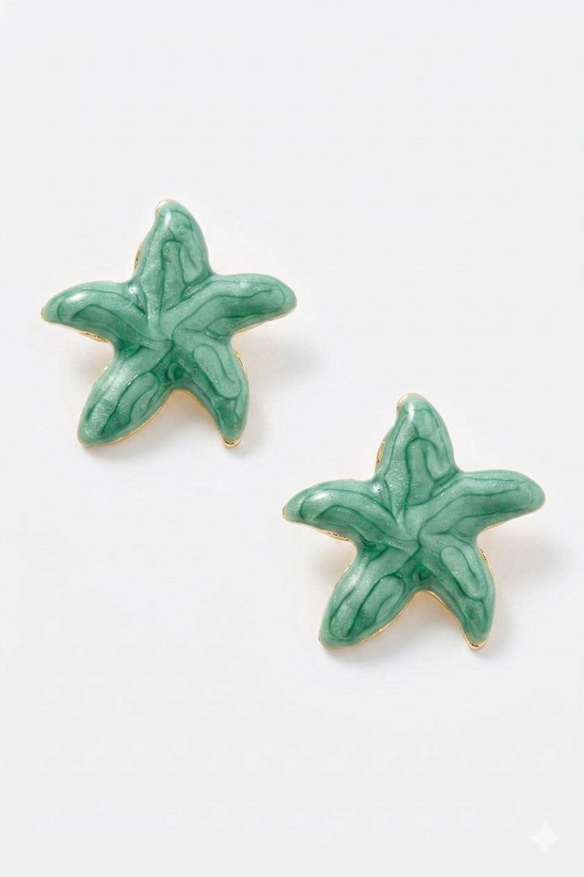 Ocean Whisper Coral Starfish Studs Green
