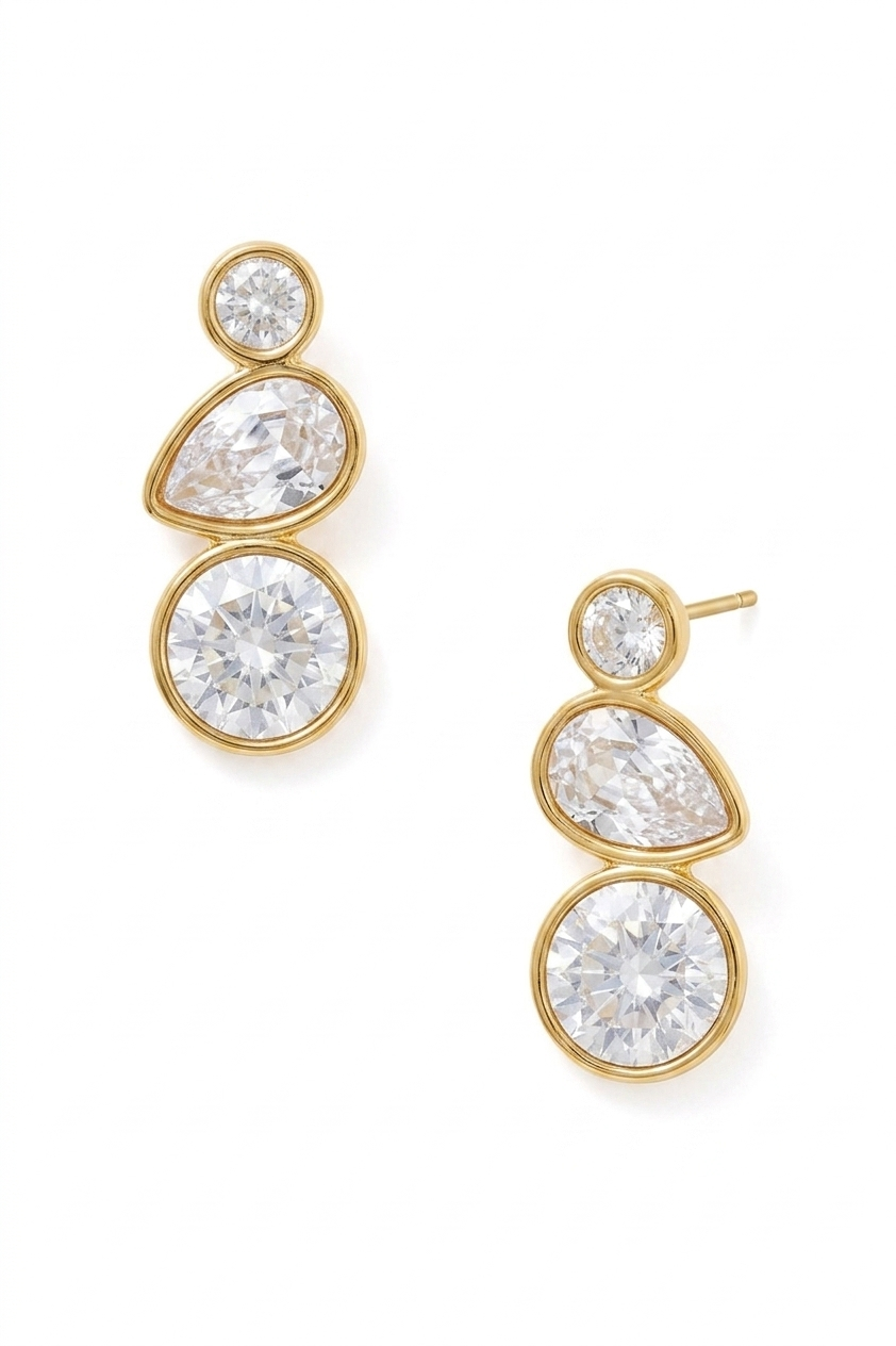 Triple-Stone Bezel Stud Earrings