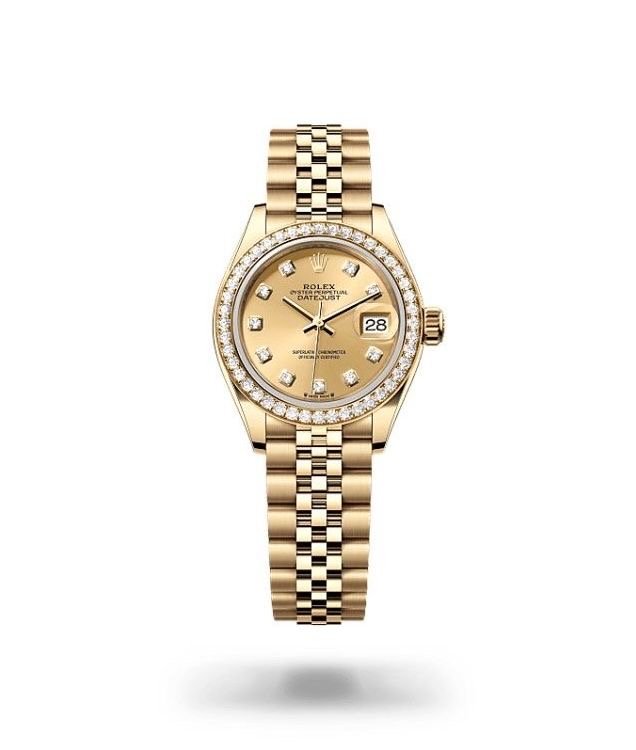 Rolex Lady-Datejust 28 in 18 ct Yellow Gold with Diamond-Set Bezel