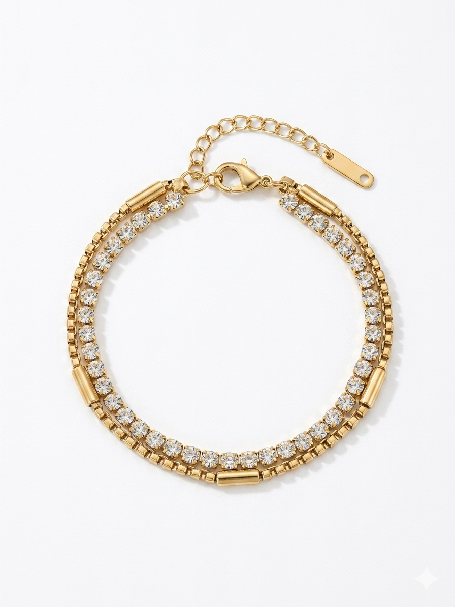 Stella Double-Layered Gold & Crystal Bracelet