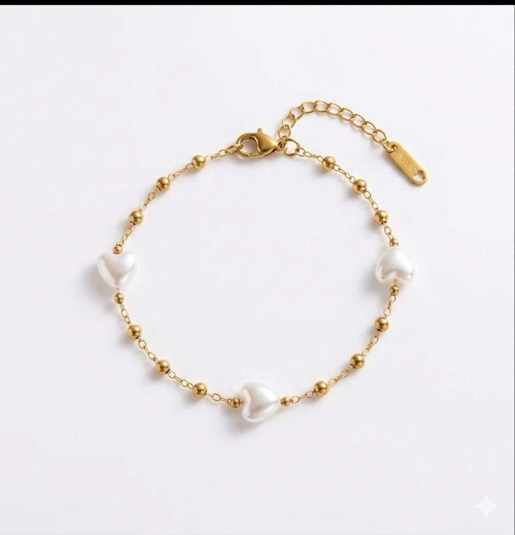 Lumina Triple Heart Pearl & Gold Beaded Bracelet