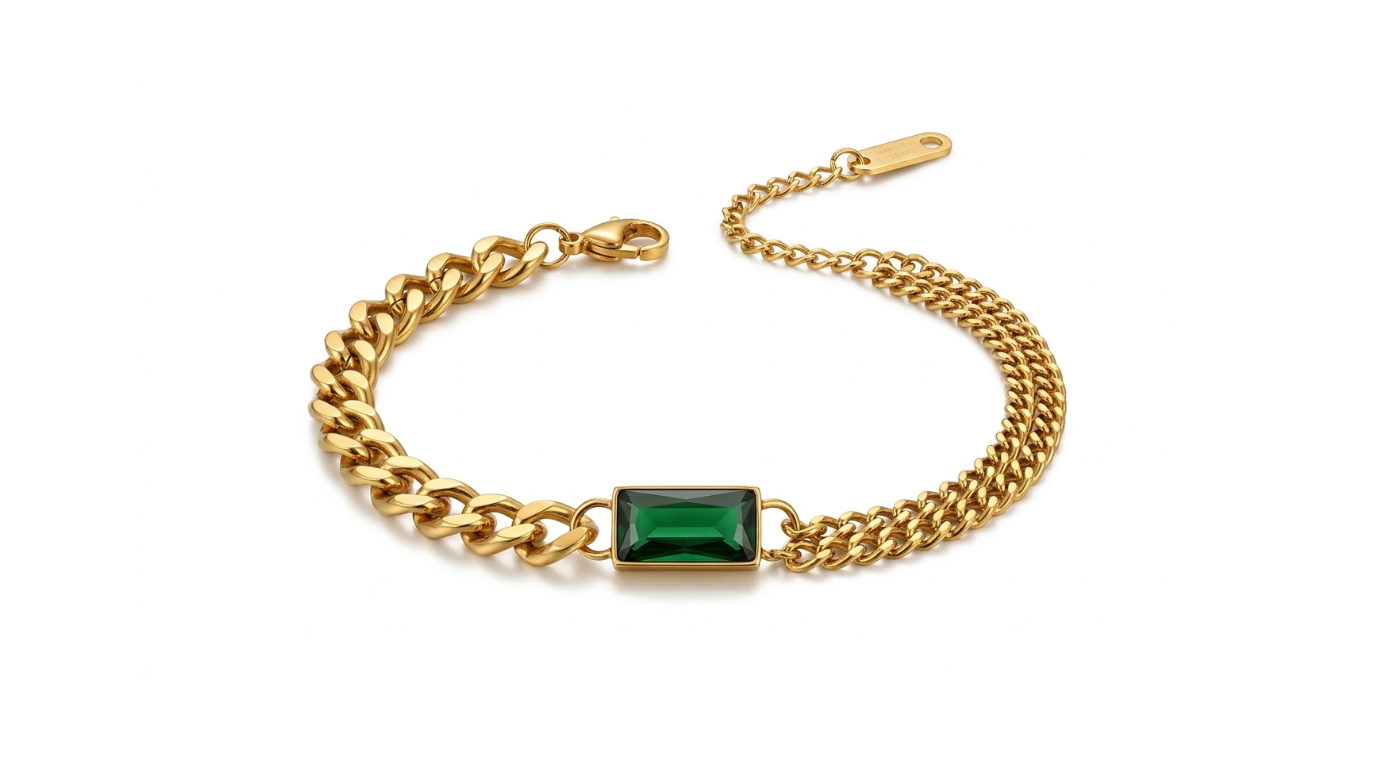 Emerald Horizon Dual-Chain Bracelet