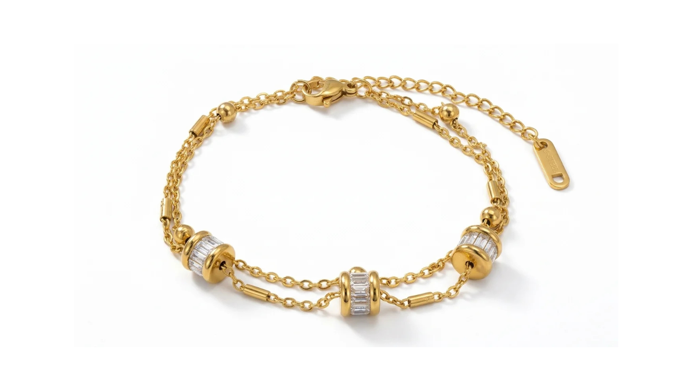 Double-Layer Baguette Charm Bracelet