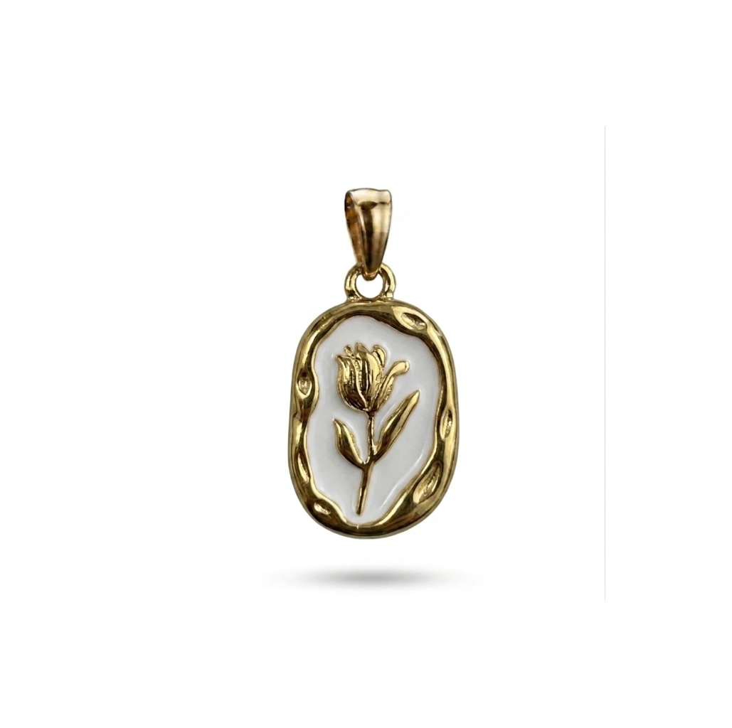 Vintage-Inspired Golden Tulip Enamel Pendant