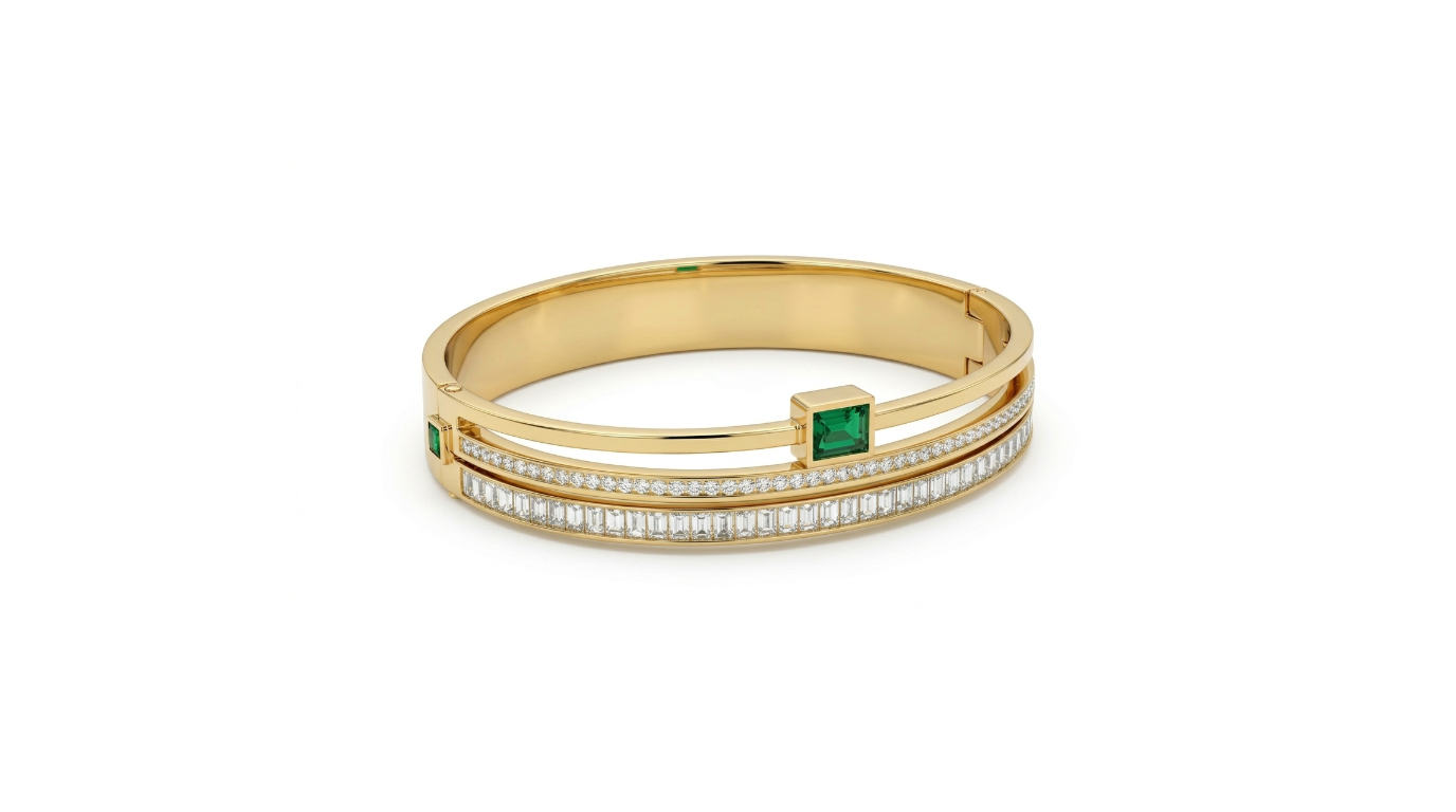 Verdant Elegance Tri-Layer Bangle