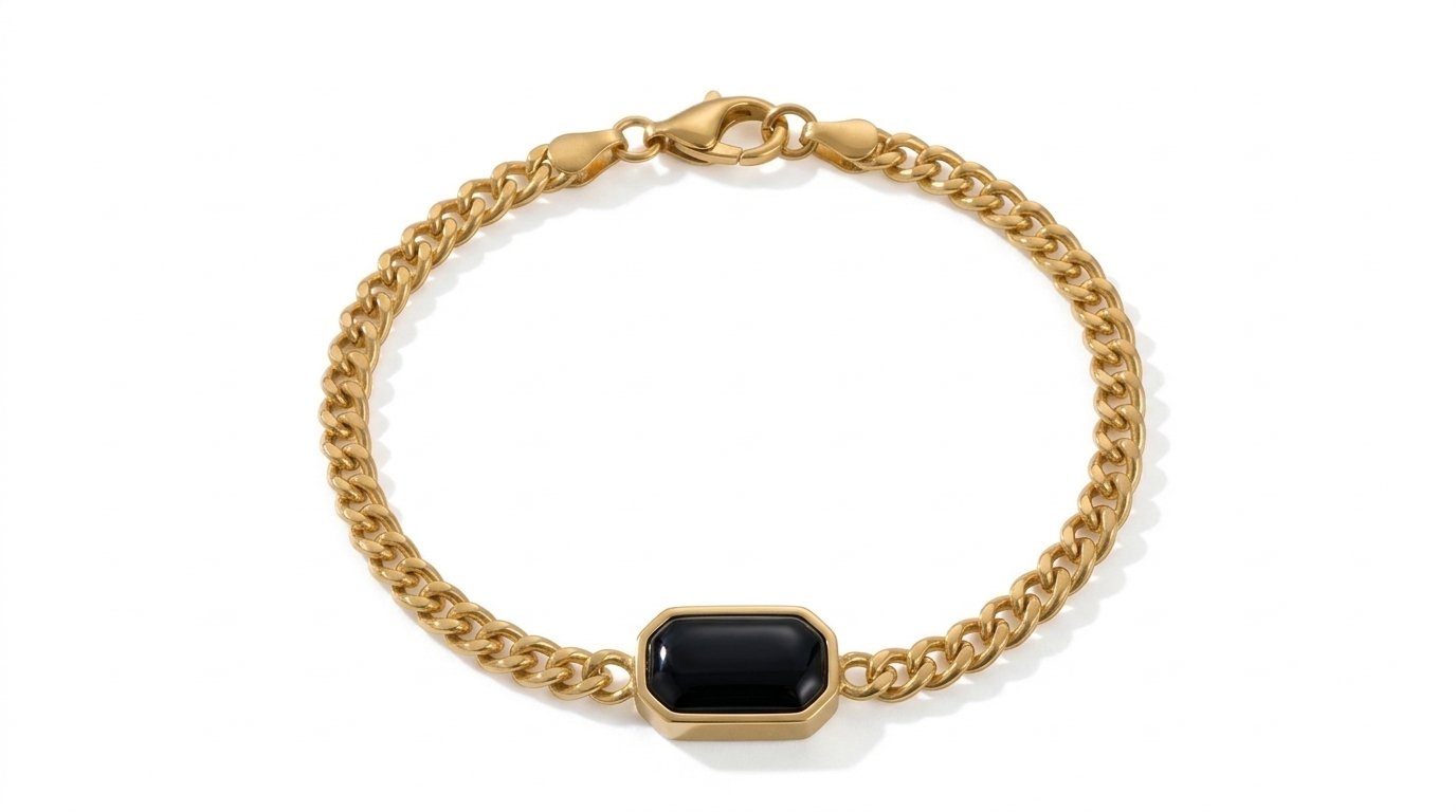 Gold Curb Chain Bracelet Black
